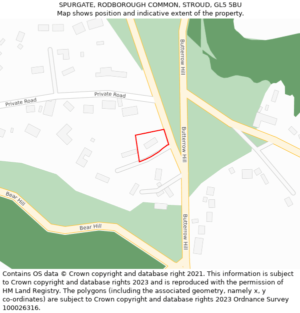 SPURGATE, RODBOROUGH COMMON, STROUD, GL5 5BU: Location map and indicative extent of plot