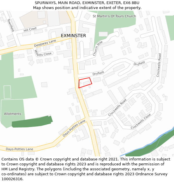 SPURWAYS, MAIN ROAD, EXMINSTER, EXETER, EX6 8BU: Location map and indicative extent of plot