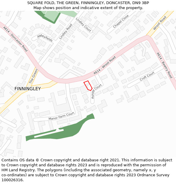 SQUARE FOLD, THE GREEN, FINNINGLEY, DONCASTER, DN9 3BP: Location map and indicative extent of plot