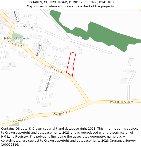 SQUARES, CHURCH ROAD, DUNDRY, BRISTOL, BS41 8LH: Location map and indicative extent of plot