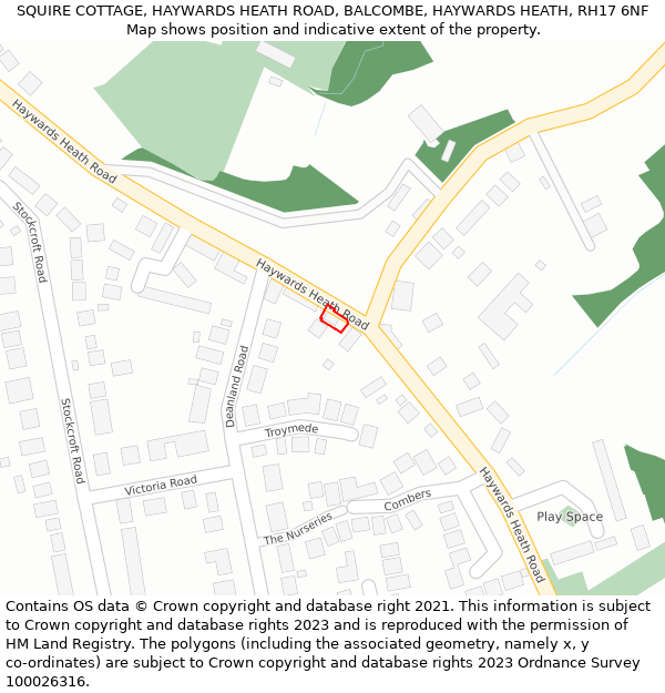SQUIRE COTTAGE, HAYWARDS HEATH ROAD, BALCOMBE, HAYWARDS HEATH, RH17 6NF: Location map and indicative extent of plot