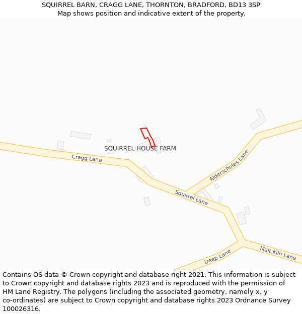 SQUIRREL BARN, CRAGG LANE, THORNTON, BRADFORD, BD13 3SP: Location map and indicative extent of plot