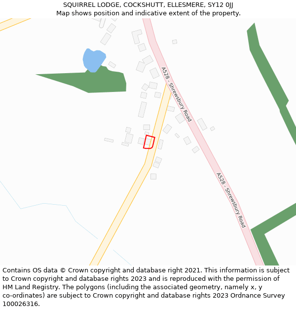 SQUIRREL LODGE, COCKSHUTT, ELLESMERE, SY12 0JJ: Location map and indicative extent of plot