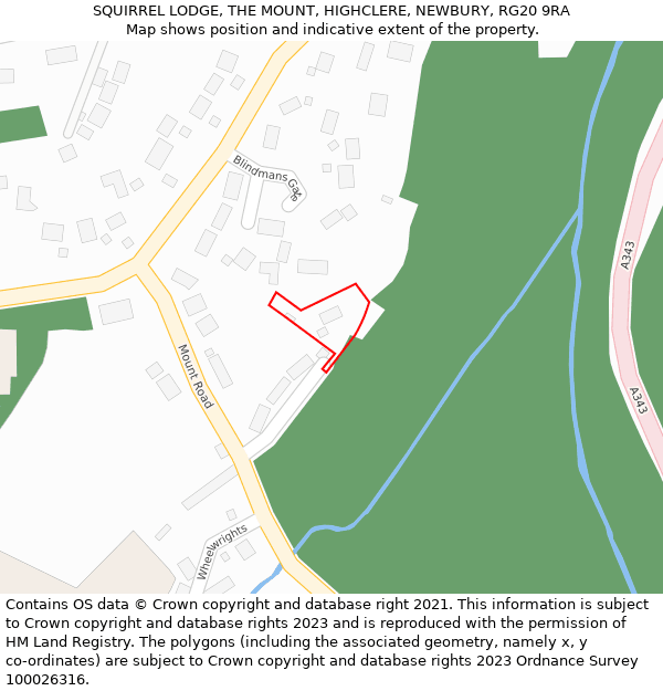 SQUIRREL LODGE, THE MOUNT, HIGHCLERE, NEWBURY, RG20 9RA: Location map and indicative extent of plot