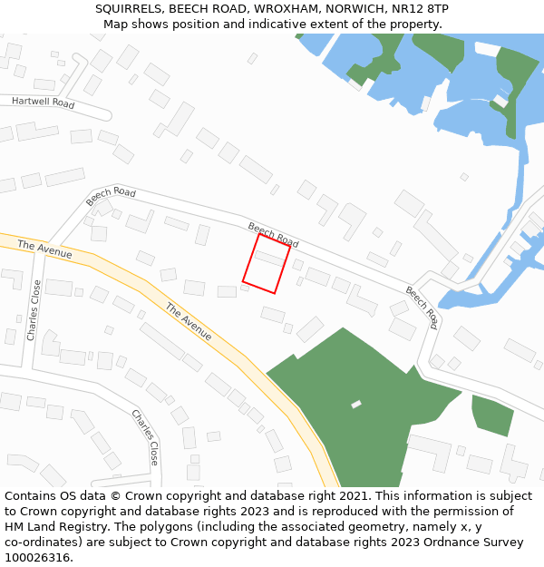 SQUIRRELS, BEECH ROAD, WROXHAM, NORWICH, NR12 8TP: Location map and indicative extent of plot