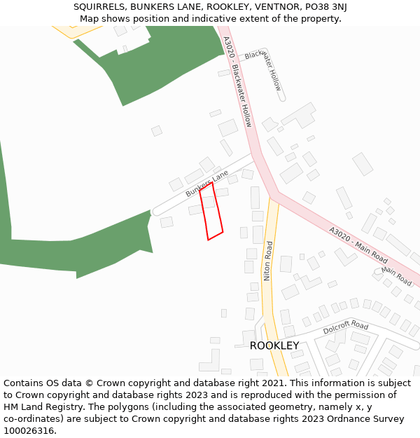 SQUIRRELS, BUNKERS LANE, ROOKLEY, VENTNOR, PO38 3NJ: Location map and indicative extent of plot