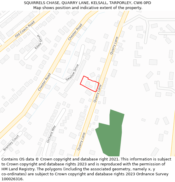 SQUIRRELS CHASE, QUARRY LANE, KELSALL, TARPORLEY, CW6 0PD: Location map and indicative extent of plot