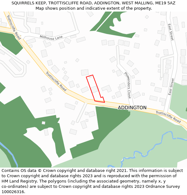 SQUIRRELS KEEP, TROTTISCLIFFE ROAD, ADDINGTON, WEST MALLING, ME19 5AZ: Location map and indicative extent of plot