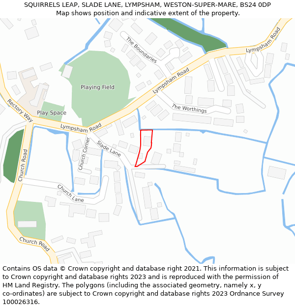 SQUIRRELS LEAP, SLADE LANE, LYMPSHAM, WESTON-SUPER-MARE, BS24 0DP: Location map and indicative extent of plot