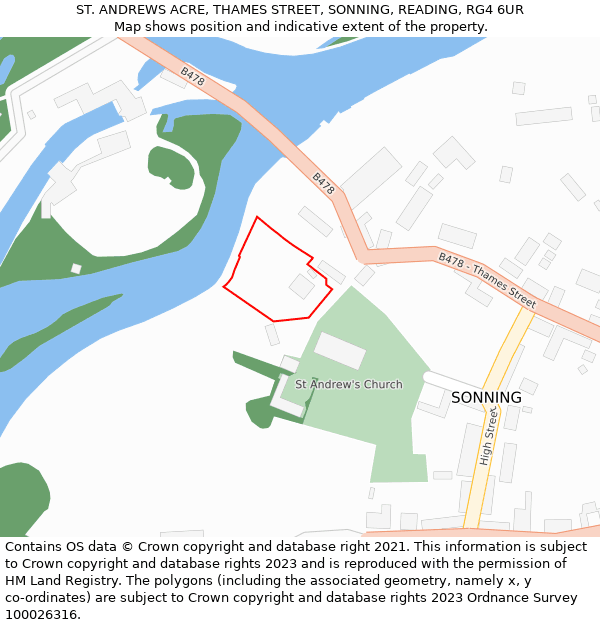 ST. ANDREWS ACRE, THAMES STREET, SONNING, READING, RG4 6UR: Location map and indicative extent of plot