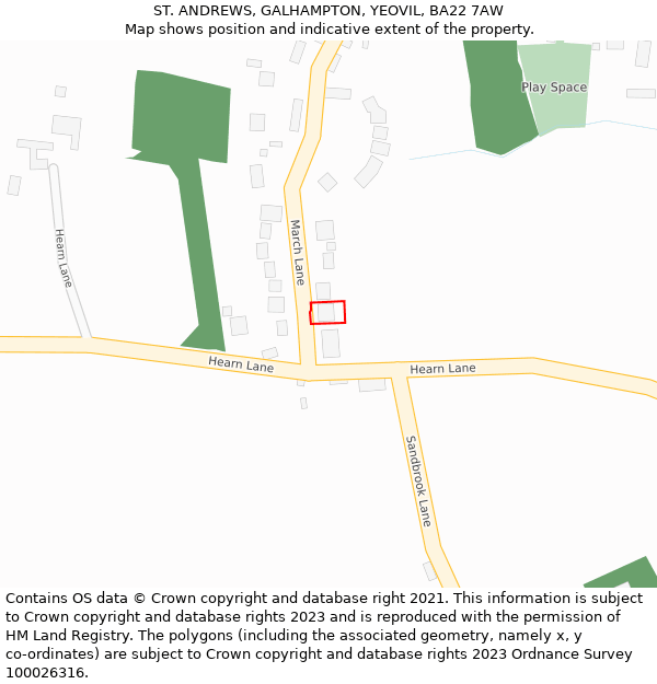 ST. ANDREWS, GALHAMPTON, YEOVIL, BA22 7AW: Location map and indicative extent of plot