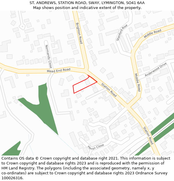 ST. ANDREWS, STATION ROAD, SWAY, LYMINGTON, SO41 6AA: Location map and indicative extent of plot