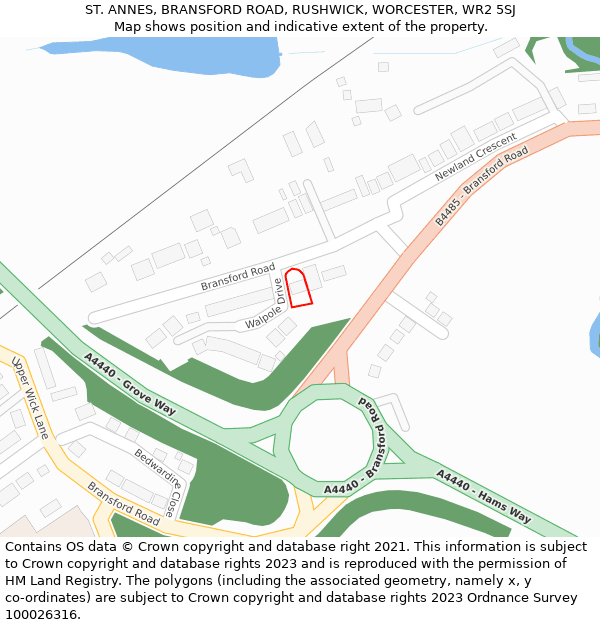 ST. ANNES, BRANSFORD ROAD, RUSHWICK, WORCESTER, WR2 5SJ: Location map and indicative extent of plot