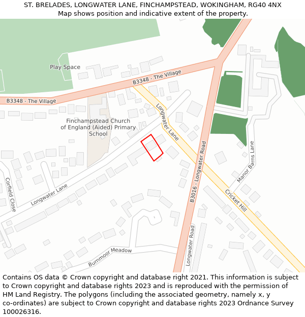ST. BRELADES, LONGWATER LANE, FINCHAMPSTEAD, WOKINGHAM, RG40 4NX: Location map and indicative extent of plot