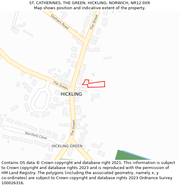 ST. CATHERINES, THE GREEN, HICKLING, NORWICH, NR12 0XR: Location map and indicative extent of plot