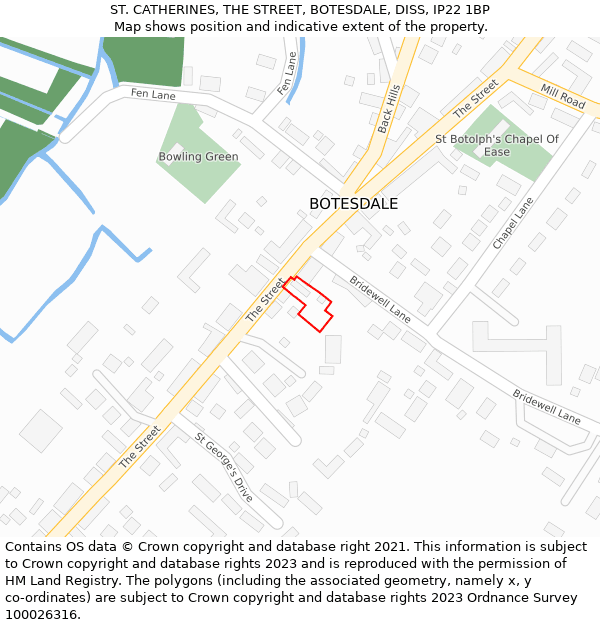 ST. CATHERINES, THE STREET, BOTESDALE, DISS, IP22 1BP: Location map and indicative extent of plot