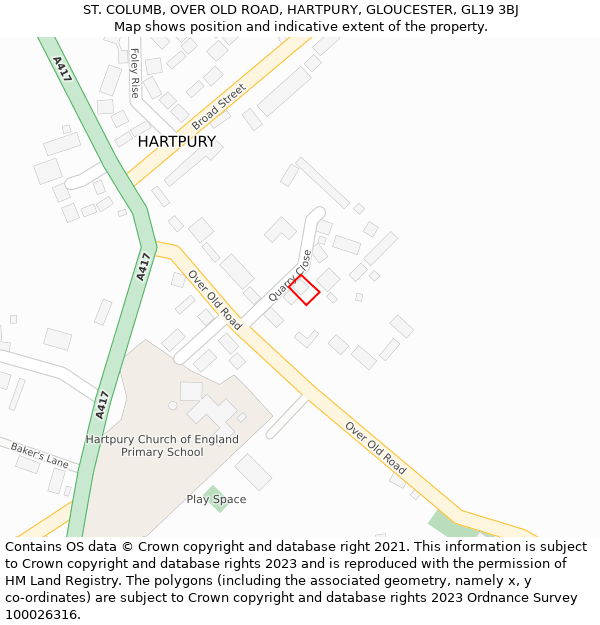 ST. COLUMB, OVER OLD ROAD, HARTPURY, GLOUCESTER, GL19 3BJ: Location map and indicative extent of plot