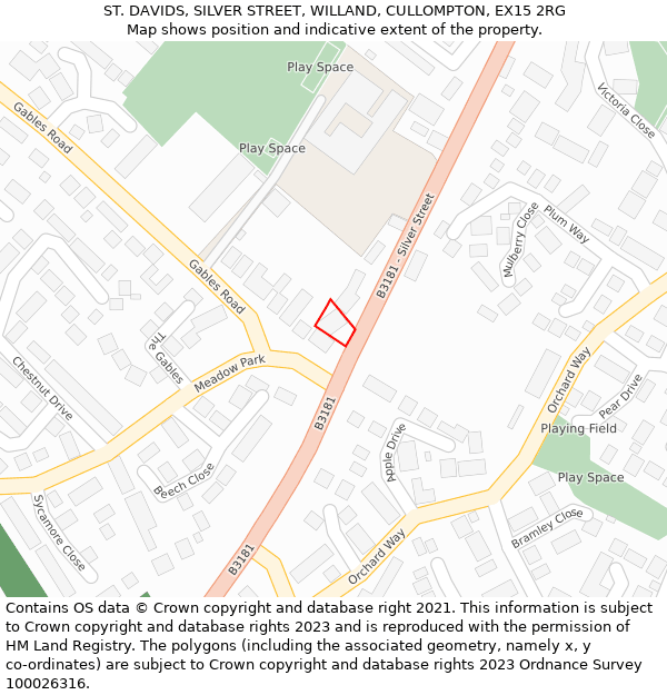 ST. DAVIDS, SILVER STREET, WILLAND, CULLOMPTON, EX15 2RG: Location map and indicative extent of plot