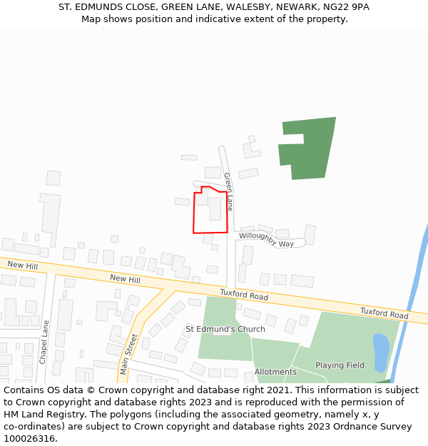 ST. EDMUNDS CLOSE, GREEN LANE, WALESBY, NEWARK, NG22 9PA: Location map and indicative extent of plot