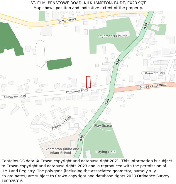 ST. ELIA, PENSTOWE ROAD, KILKHAMPTON, BUDE, EX23 9QT: Location map and indicative extent of plot