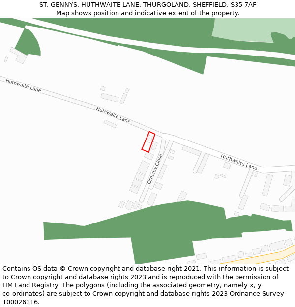 ST. GENNYS, HUTHWAITE LANE, THURGOLAND, SHEFFIELD, S35 7AF: Location map and indicative extent of plot