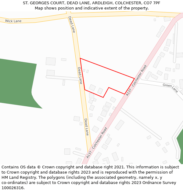 ST. GEORGES COURT, DEAD LANE, ARDLEIGH, COLCHESTER, CO7 7PF: Location map and indicative extent of plot