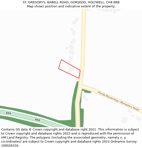 ST. GREGORYS, BABELL ROAD, GORSEDD, HOLYWELL, CH8 8RB: Location map and indicative extent of plot