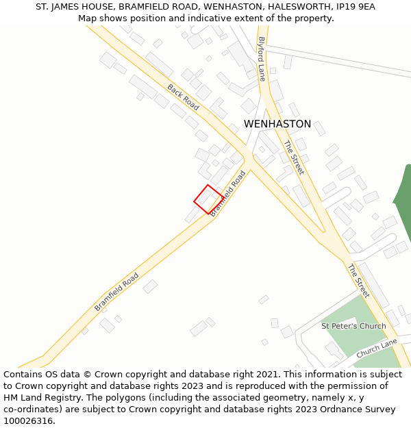 ST. JAMES HOUSE, BRAMFIELD ROAD, WENHASTON, HALESWORTH, IP19 9EA: Location map and indicative extent of plot