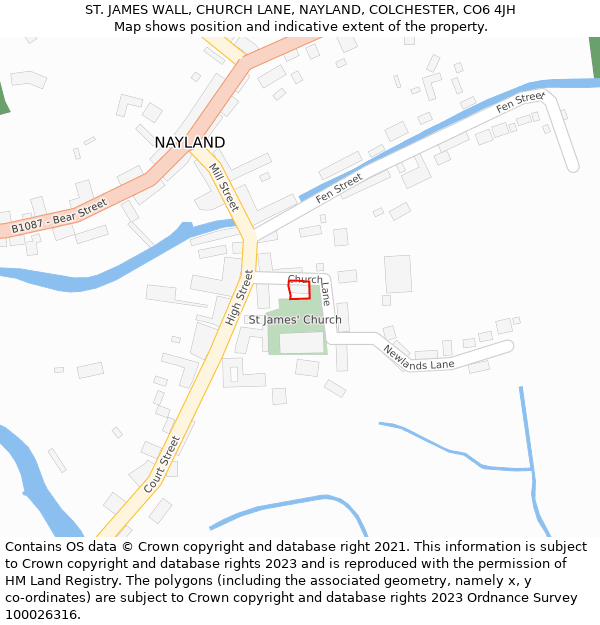 ST. JAMES WALL, CHURCH LANE, NAYLAND, COLCHESTER, CO6 4JH: Location map and indicative extent of plot