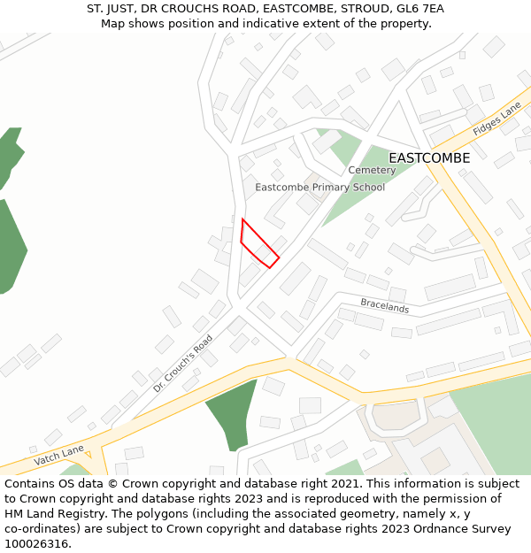 ST. JUST, DR CROUCHS ROAD, EASTCOMBE, STROUD, GL6 7EA: Location map and indicative extent of plot