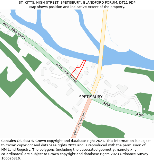 ST. KITTS, HIGH STREET, SPETISBURY, BLANDFORD FORUM, DT11 9DP: Location map and indicative extent of plot