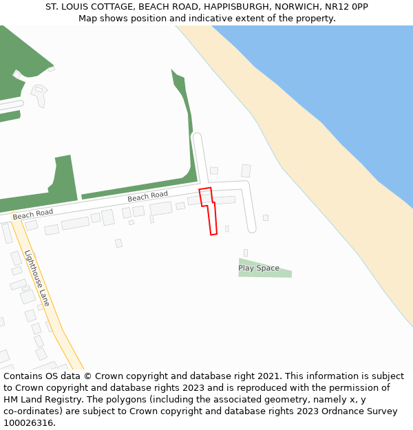 ST. LOUIS COTTAGE, BEACH ROAD, HAPPISBURGH, NORWICH, NR12 0PP: Location map and indicative extent of plot