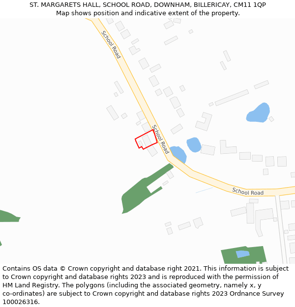 ST. MARGARETS HALL, SCHOOL ROAD, DOWNHAM, BILLERICAY, CM11 1QP: Location map and indicative extent of plot