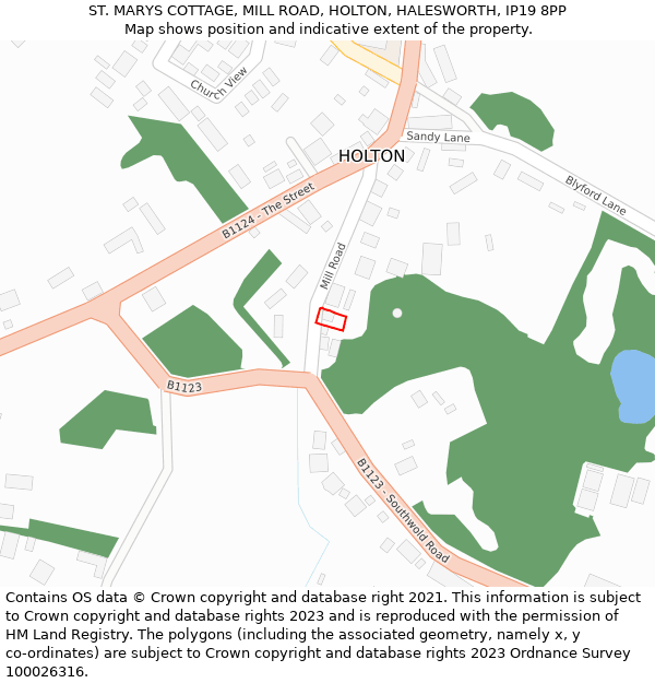 ST. MARYS COTTAGE, MILL ROAD, HOLTON, HALESWORTH, IP19 8PP: Location map and indicative extent of plot