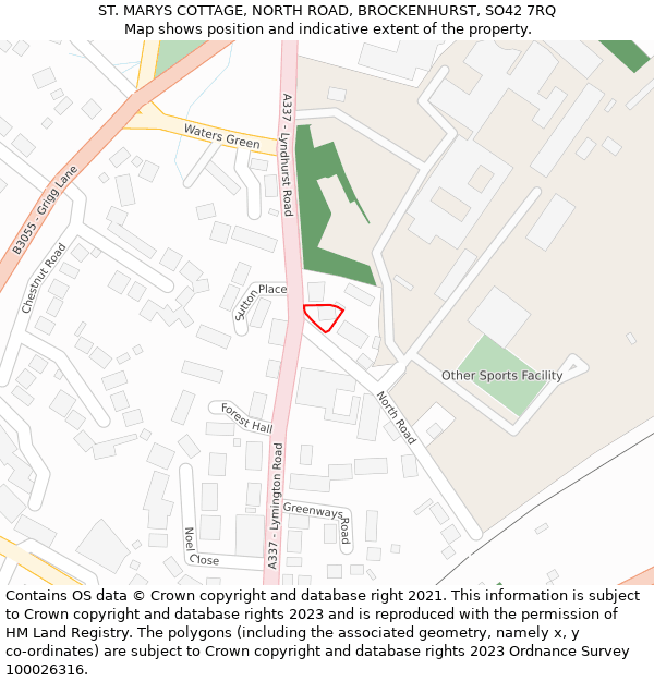 ST. MARYS COTTAGE, NORTH ROAD, BROCKENHURST, SO42 7RQ: Location map and indicative extent of plot