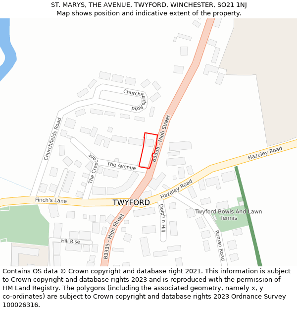ST. MARYS, THE AVENUE, TWYFORD, WINCHESTER, SO21 1NJ: Location map and indicative extent of plot