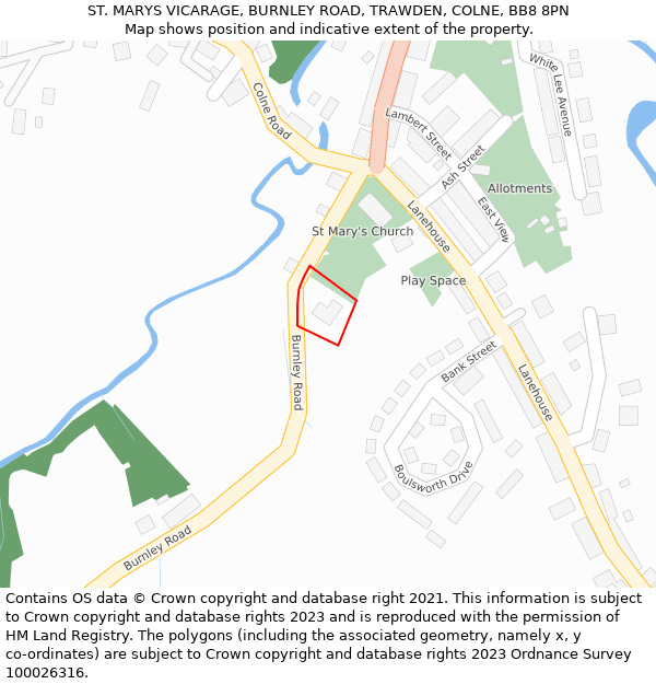 ST. MARYS VICARAGE, BURNLEY ROAD, TRAWDEN, COLNE, BB8 8PN: Location map and indicative extent of plot