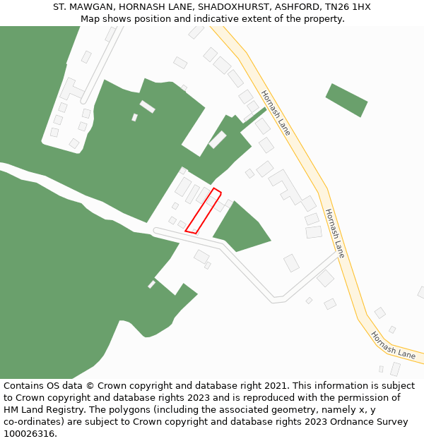 ST. MAWGAN, HORNASH LANE, SHADOXHURST, ASHFORD, TN26 1HX: Location map and indicative extent of plot