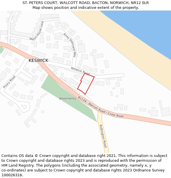 ST. PETERS COURT, WALCOTT ROAD, BACTON, NORWICH, NR12 0LR: Location map and indicative extent of plot