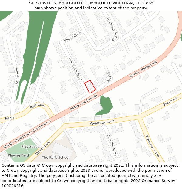 ST. SIDWELLS, MARFORD HILL, MARFORD, WREXHAM, LL12 8SY: Location map and indicative extent of plot