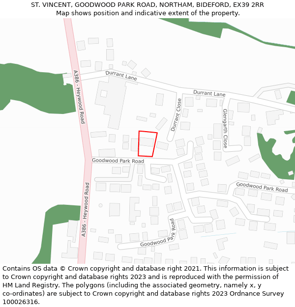 ST. VINCENT, GOODWOOD PARK ROAD, NORTHAM, BIDEFORD, EX39 2RR: Location map and indicative extent of plot