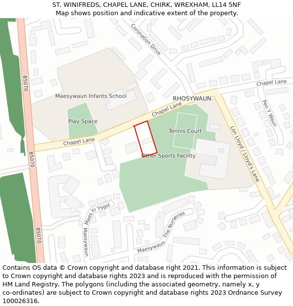 ST. WINIFREDS, CHAPEL LANE, CHIRK, WREXHAM, LL14 5NF: Location map and indicative extent of plot
