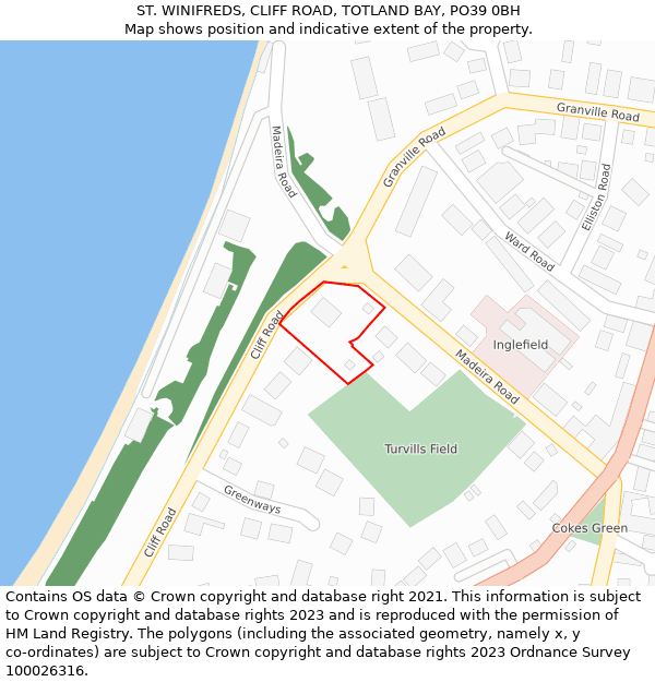 ST. WINIFREDS, CLIFF ROAD, TOTLAND BAY, PO39 0BH: Location map and indicative extent of plot