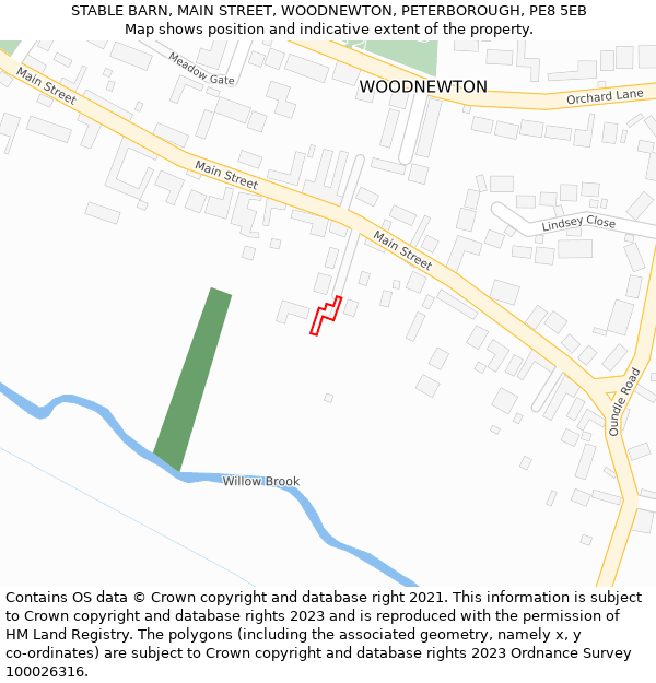 STABLE BARN, MAIN STREET, WOODNEWTON, PETERBOROUGH, PE8 5EB: Location map and indicative extent of plot