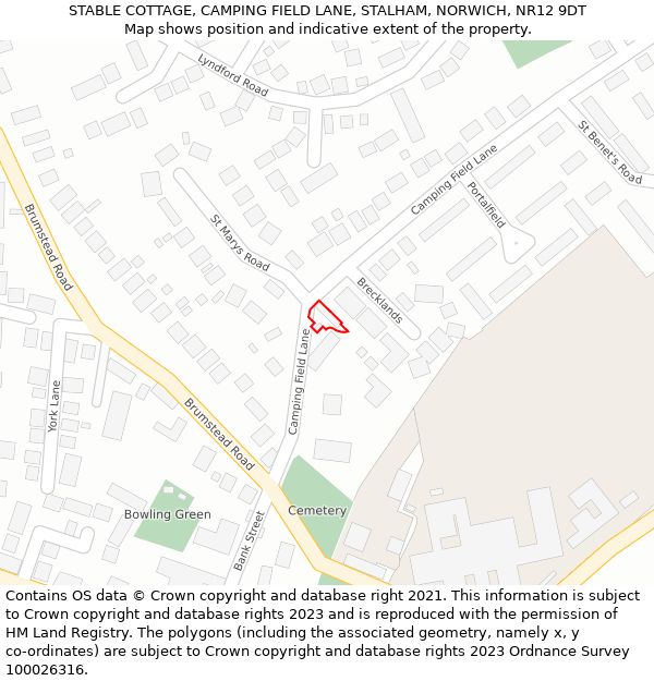 STABLE COTTAGE, CAMPING FIELD LANE, STALHAM, NORWICH, NR12 9DT: Location map and indicative extent of plot