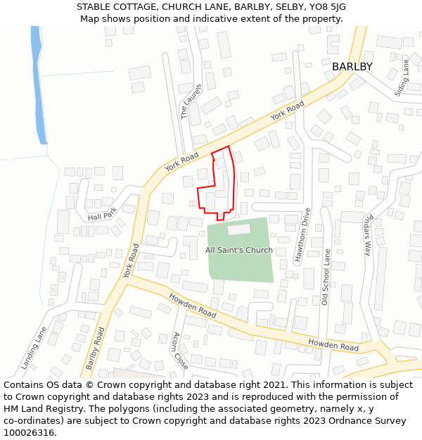 STABLE COTTAGE, CHURCH LANE, BARLBY, SELBY, YO8 5JG: Location map and indicative extent of plot