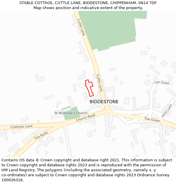 STABLE COTTAGE, CUTTLE LANE, BIDDESTONE, CHIPPENHAM, SN14 7DF: Location map and indicative extent of plot