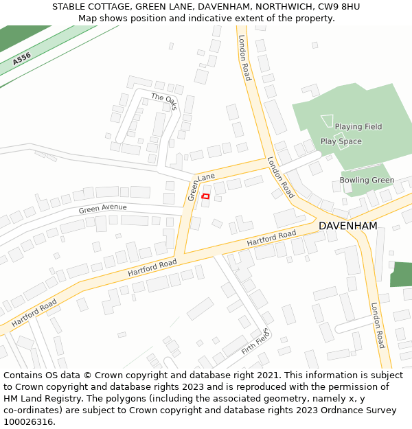 STABLE COTTAGE, GREEN LANE, DAVENHAM, NORTHWICH, CW9 8HU: Location map and indicative extent of plot