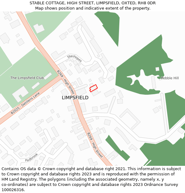 STABLE COTTAGE, HIGH STREET, LIMPSFIELD, OXTED, RH8 0DR: Location map and indicative extent of plot