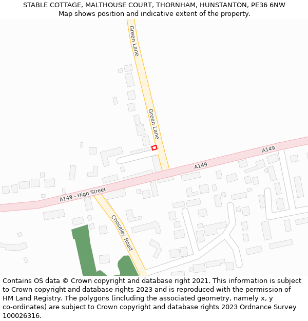 STABLE COTTAGE, MALTHOUSE COURT, THORNHAM, HUNSTANTON, PE36 6NW: Location map and indicative extent of plot